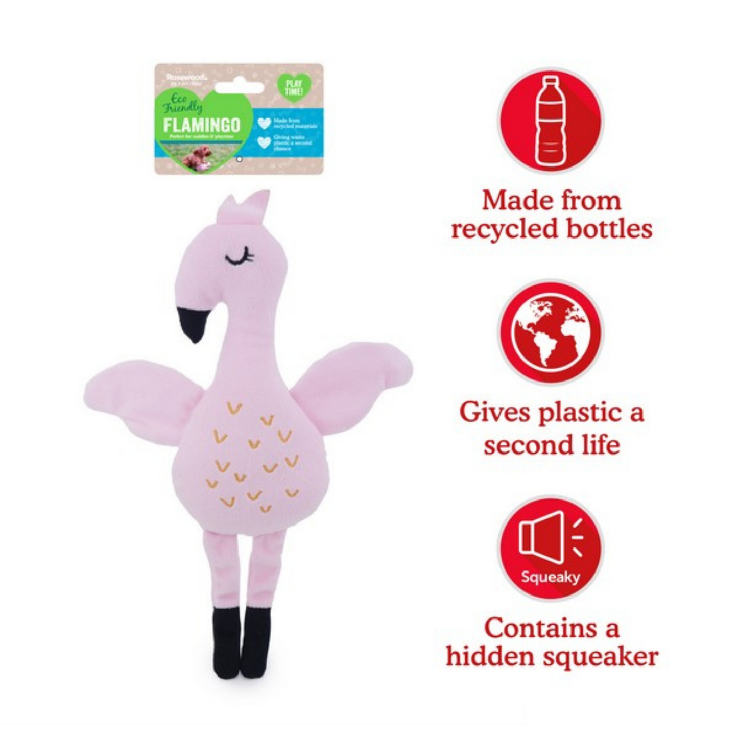 Rosewood ECO Friendly Flamingo Dog Toy Made From Recycled Bottles