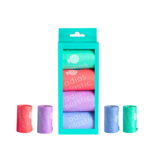 Adios Compostable Rainbow Dog Poop Bags Without Handles On A Roll